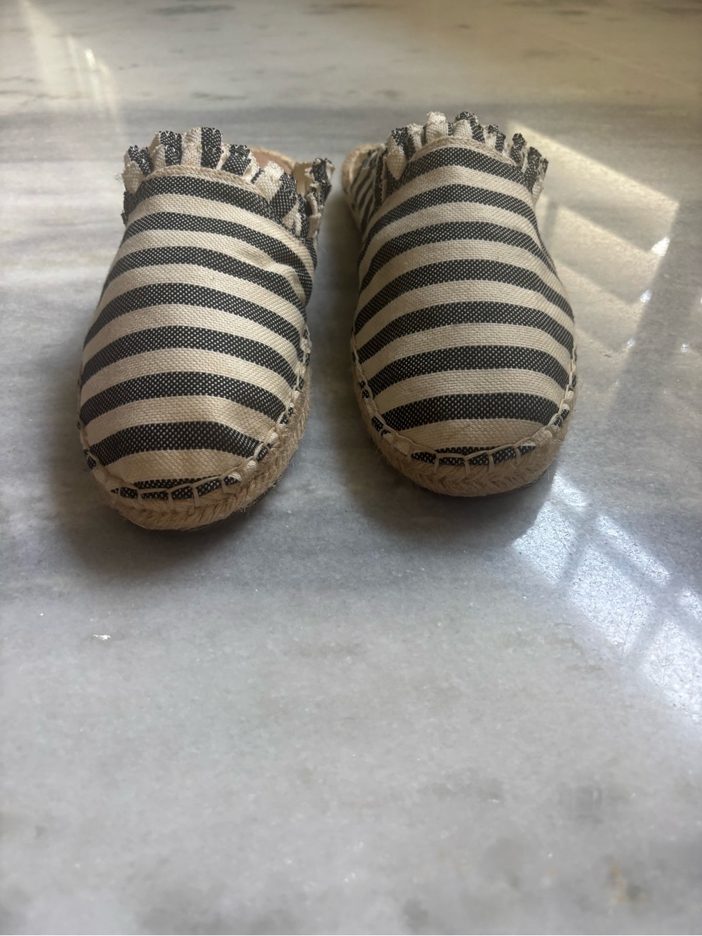kate spade Adult Black & White Striped Slip-On Espadrilles